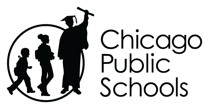 Chicago Public Schools logo showing silhouettes of a young student, a teenager, and a graduate holding a diploma inside a circle next to the organization name.