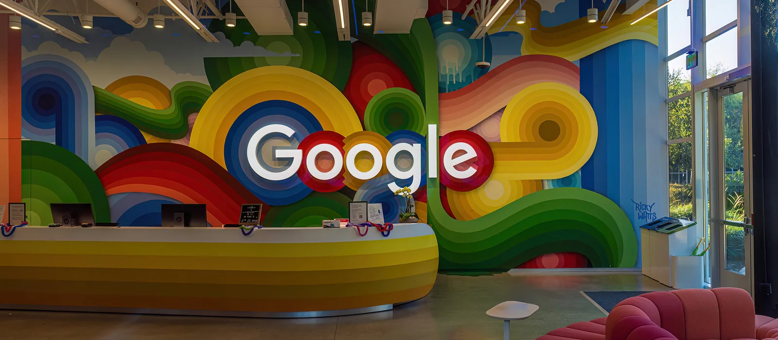 Reception with google logo at the headquarters in mountain view,