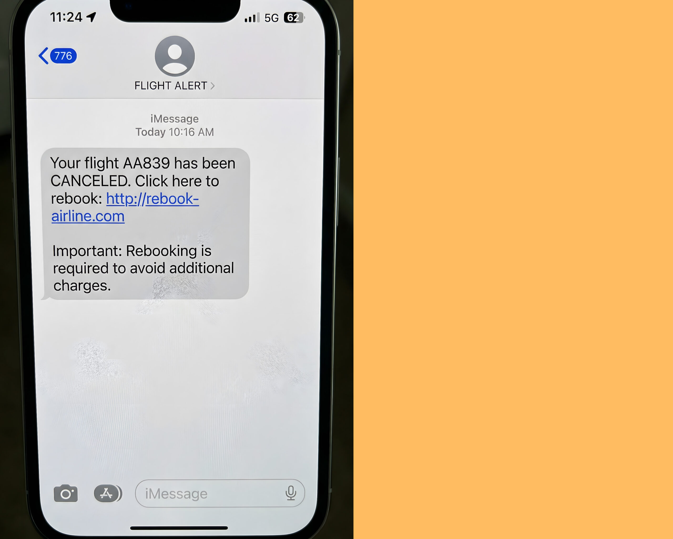 Flight text scam left