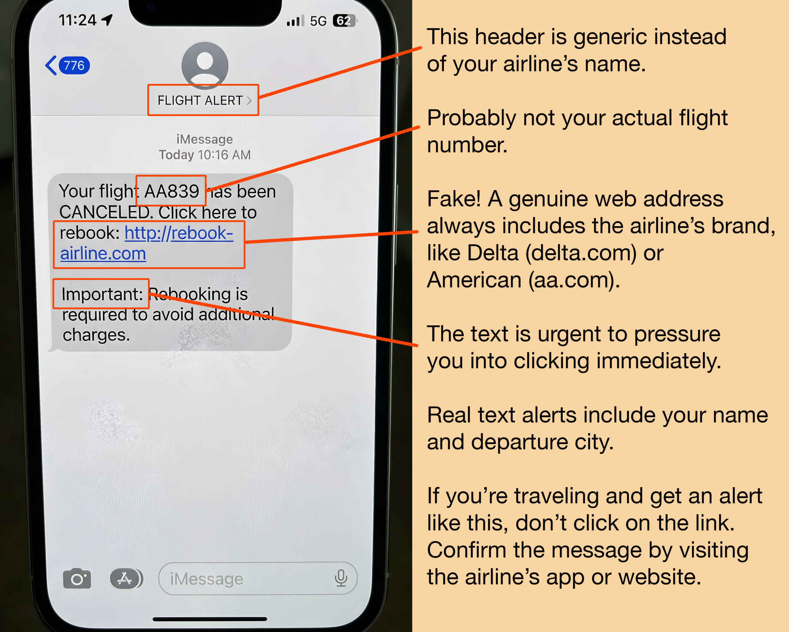 Flight text scam right